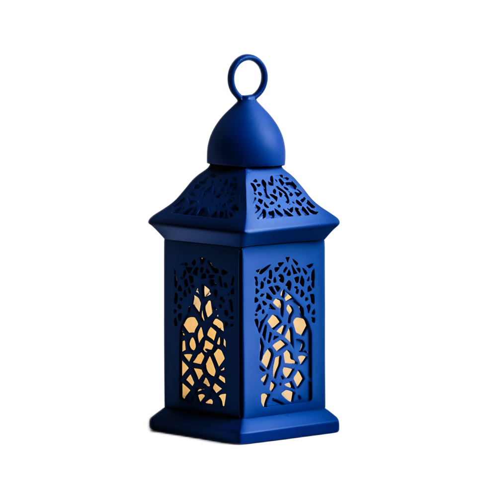Elegant Blue Ramadan or Eid Mubarak Lantern with Intricate Arabesque Carvings png