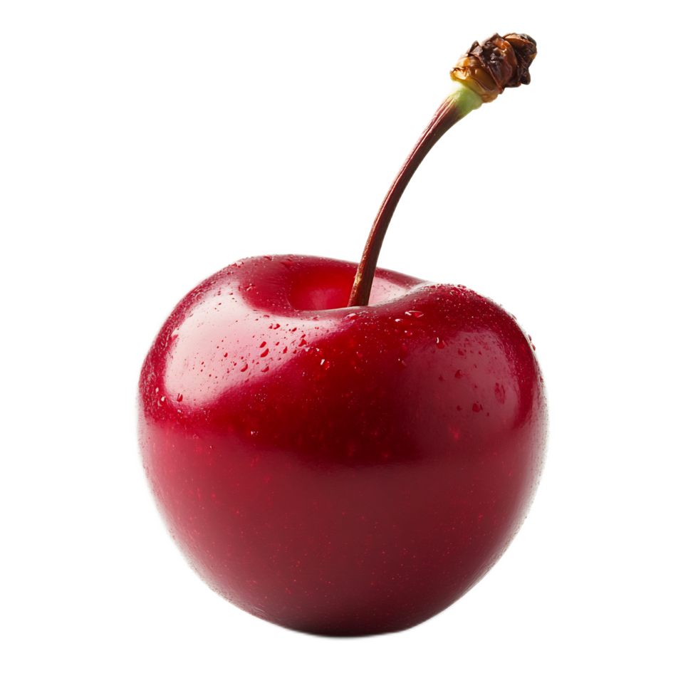 Refreshing Red Cherry with Water Droplets on White Background png