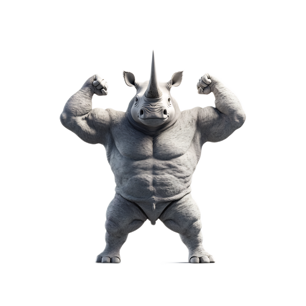 Powerful Rhinoceros with Bulging Muscles Symbolizing Physical and Emotional Fortitude png
