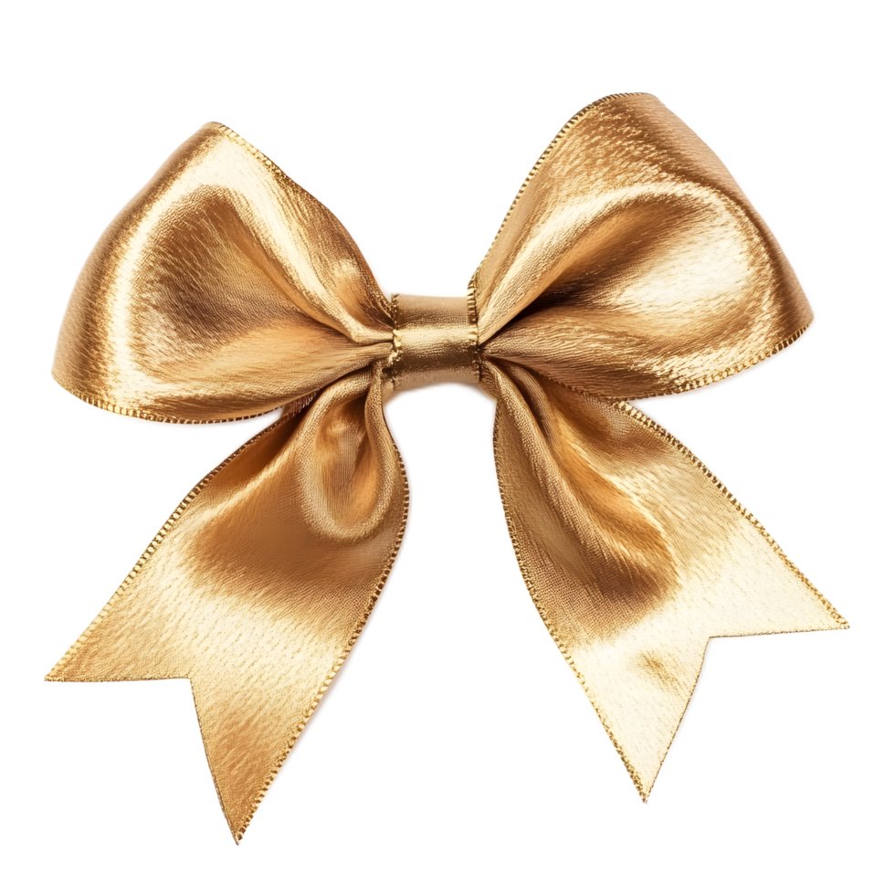 Elegant Golden Ribbon Bow Accessory with Shiny Metallic Texture and Curled Loops png