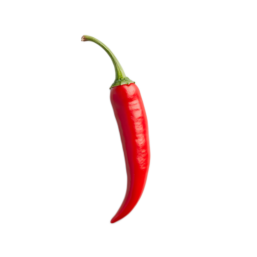 Close up photo of a red chili pepper with green stem on a white background png