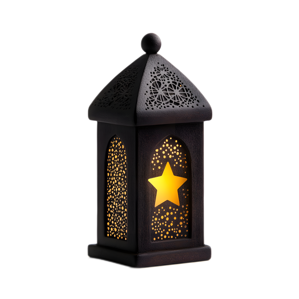 Festive Ramadan or Eid Mubarak Lantern with Intricate Arabesque Pattern and Glowing Warm Light png