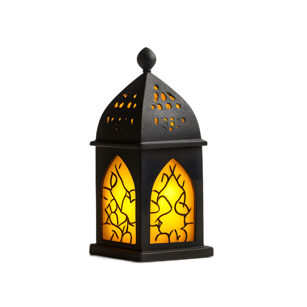 Ornate Ramadan or Eid Mubarak Lantern with Glowing Amber Light and Traditional Arabic Patterns png