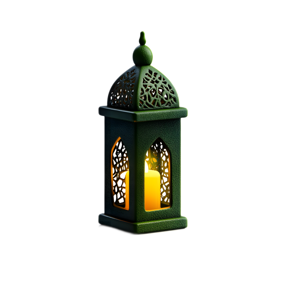 Ramadan or Eid Mubarak Decorative Lantern with Intricate Arabesque Design and Glowing Illumination png