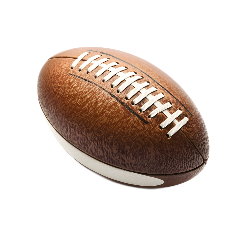 Close up of a Leather Rugby Ball on a Grassy Field with White Lines png
