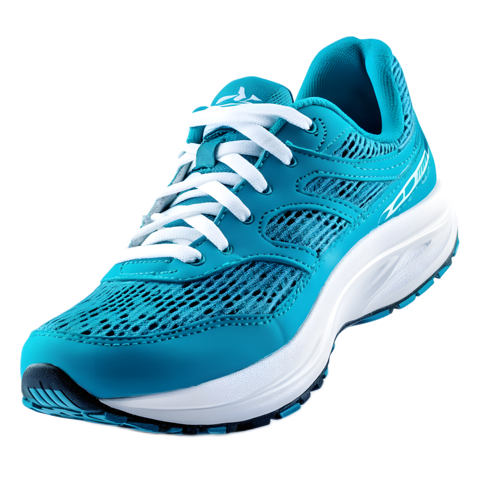 High Performance Blue and White Running Shoe with Breathable Mesh and Durable Sole for Outdoor Fitness and Recreation png