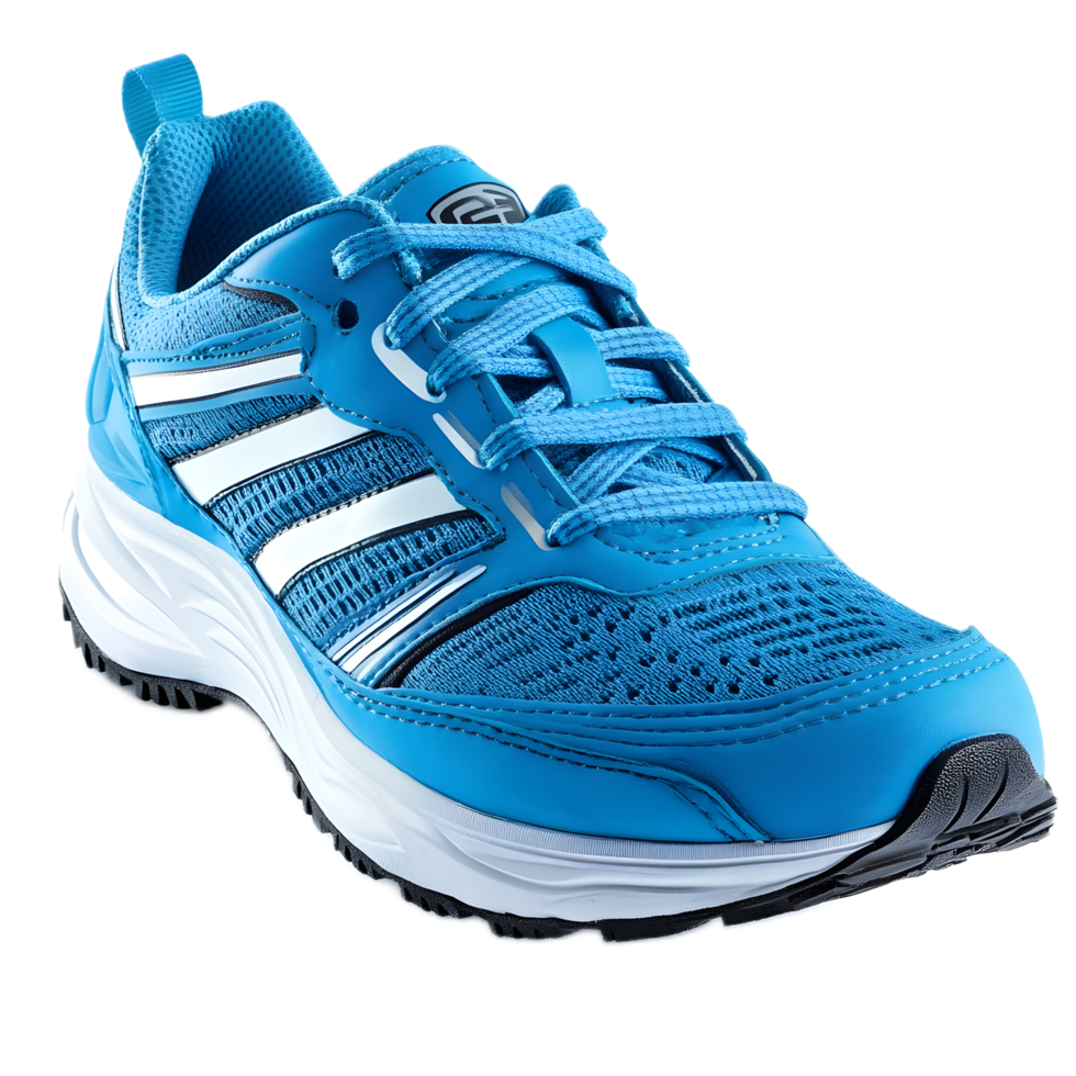 Vibrant Blue Transparent Running Shoe with Cushioned Sole and Laces Athletic Footwear for Fitness and Exercise Activities png