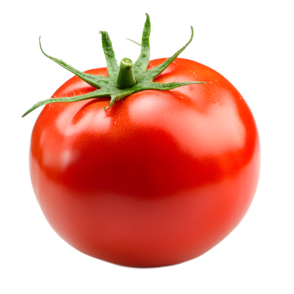 Ripe Red Tomato with Green Stem Closeup on White Background png