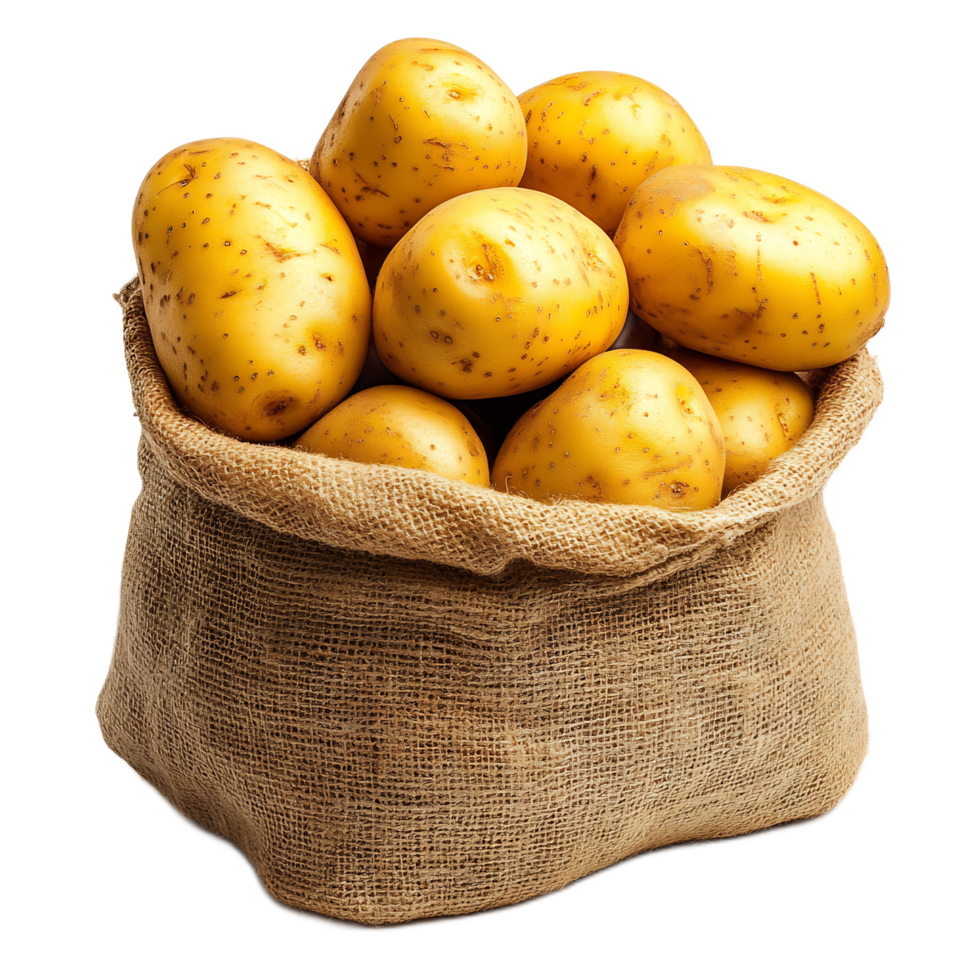 Close-up of Fresh Organic Potatoes in a Burlap Sack Highlighting Their Rustic Texture and Natural Appearance png