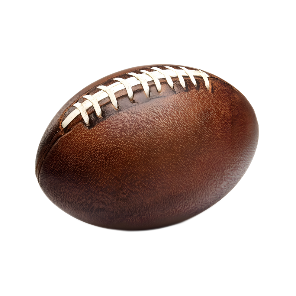 Closeup of a Brown Leather Rugby Ball on a White Background Representing the Excitement and Intensity of the Sport png