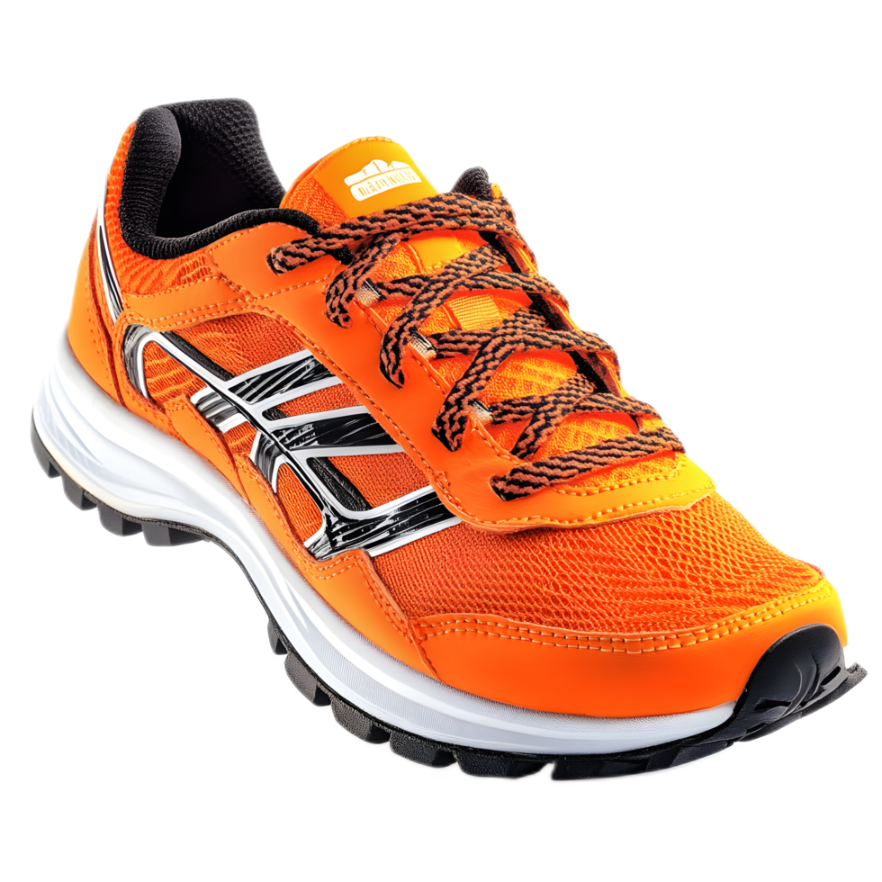 Vibrant Orange Running Shoe with Transparent Overlay in Studio Setting png
