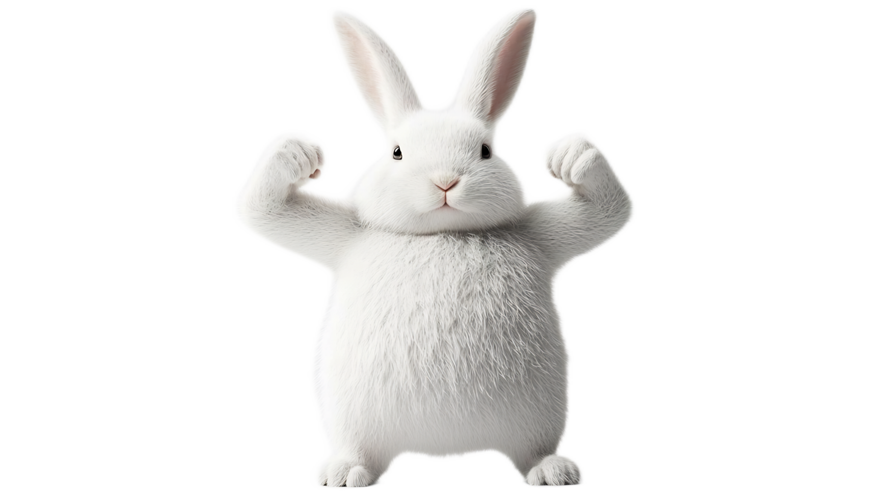 Muscular Rabbit Flexing Arms in Powerful Fighting Pose on White Background png