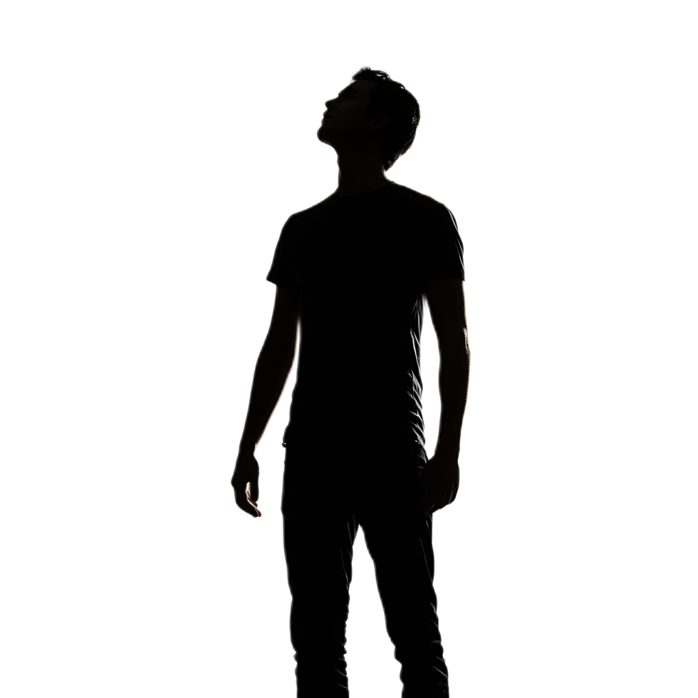 Silhouetted Figure Standing in Contemplative Pose Against Blank Background png