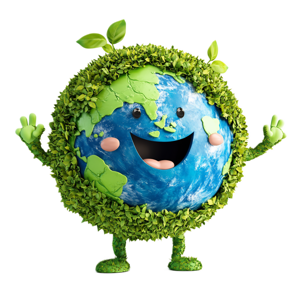 Smiling Eco-Friendly Earth Character Representing Sustainable and Renewable Energy Efforts png