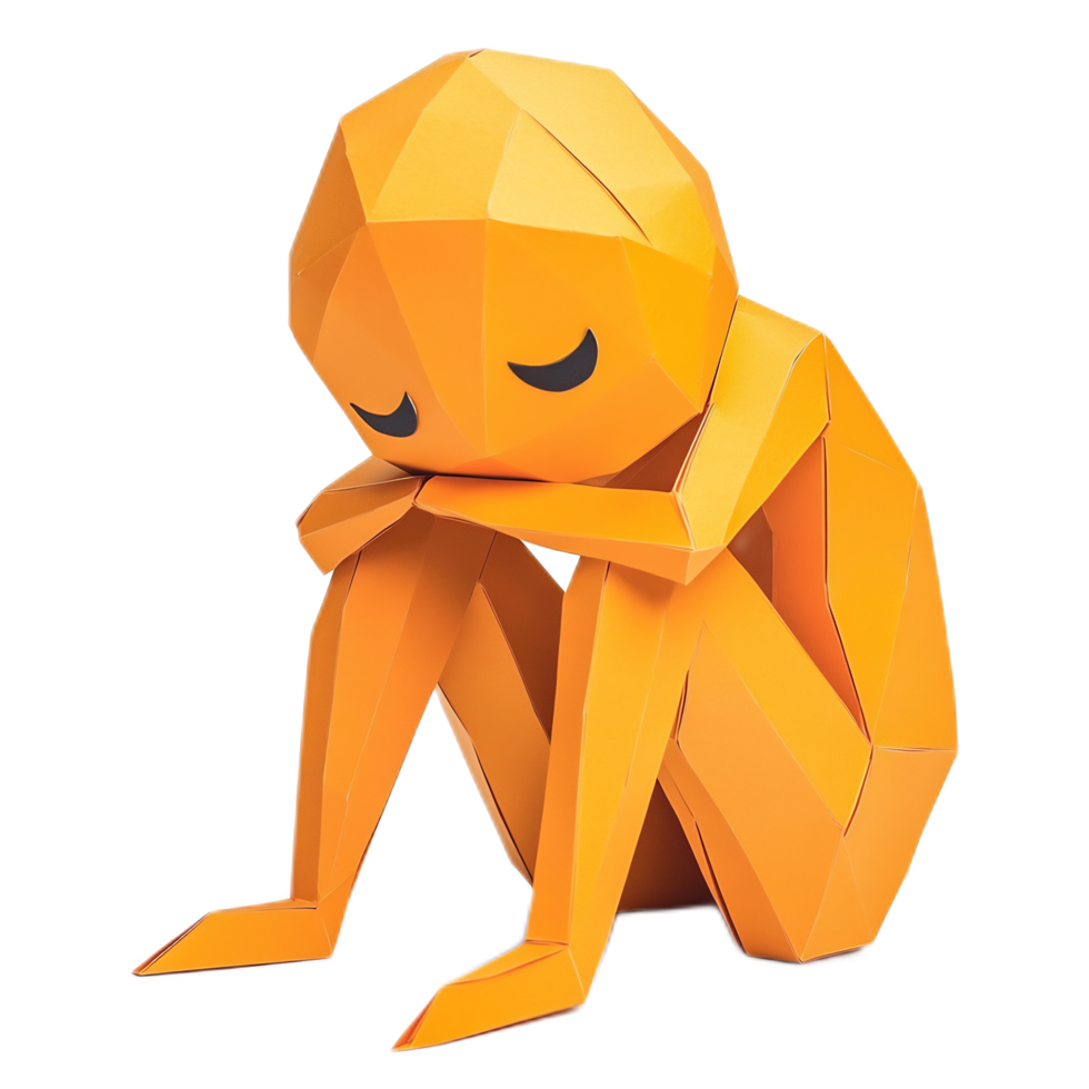 Sad Papercraft Character in Minimalist 3D Digital Sculpture Art png