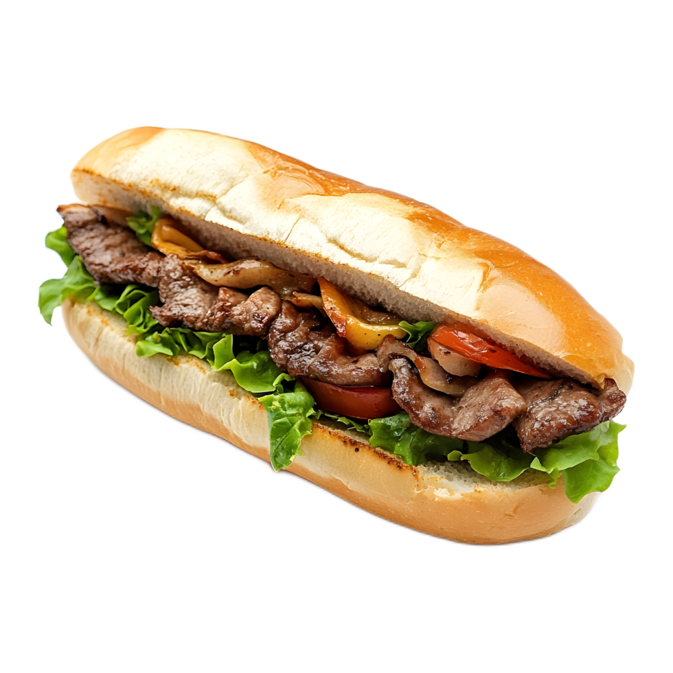 Delicious Grilled Sandwich with Fresh Vegetables and Meat in Transparent Background png