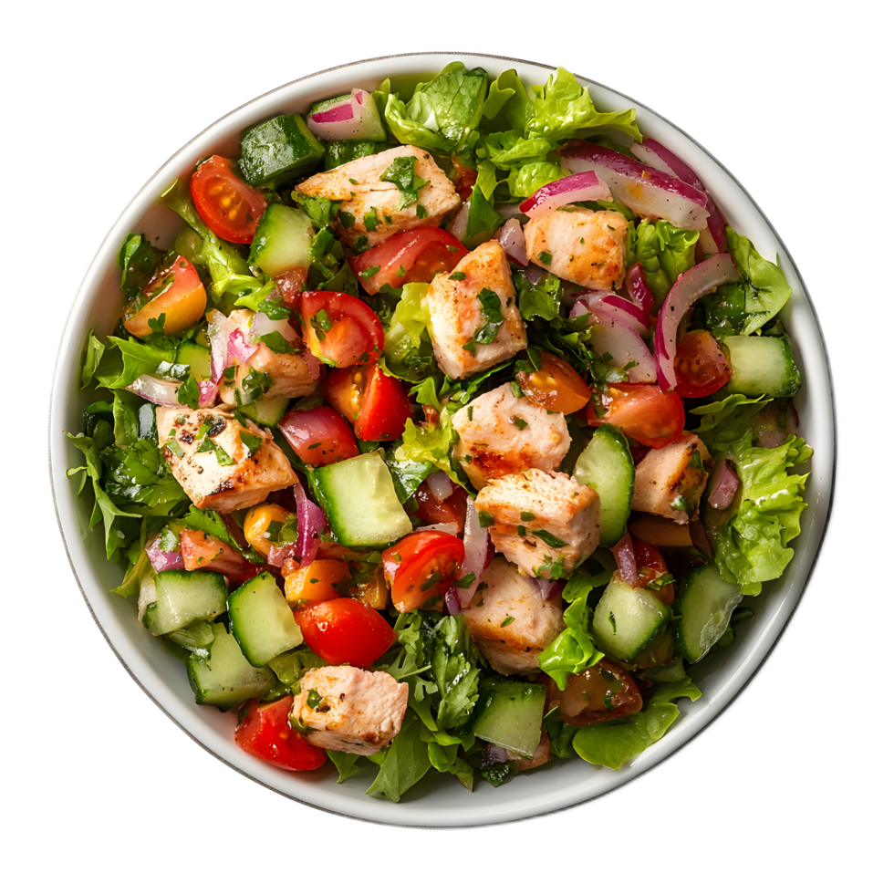 Transparent Salad with Fresh Vegetables and Greens on White Plate or Bowl png