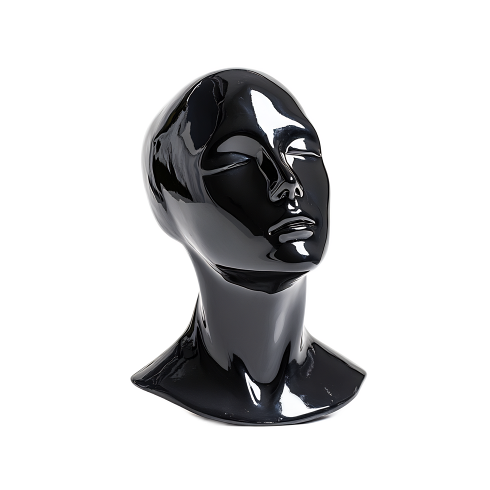 Sleek Black Mannequin Head Sculpture - Contemporary Art Display in Studio Setting png