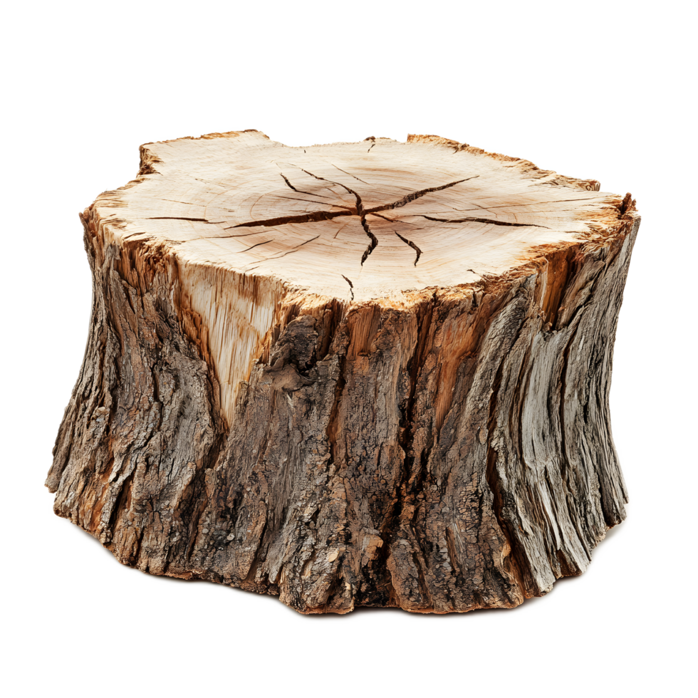 Rustic Wooden Tree Stump With Cracked Texture And Distinct Annual Rings png