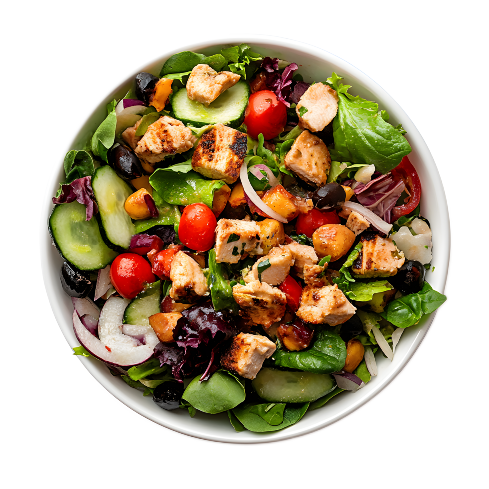 Vibrant and Nutritious Vegetable Salad Bowl with Fresh Greens Vegetables and Protein Toppings png
