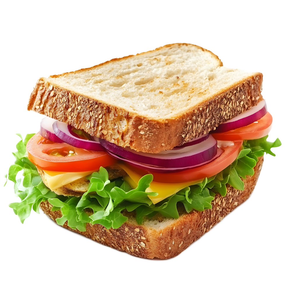 Delectable Sandwich with Fresh Vegetables and Savory Condiments Arranged on a Plate png