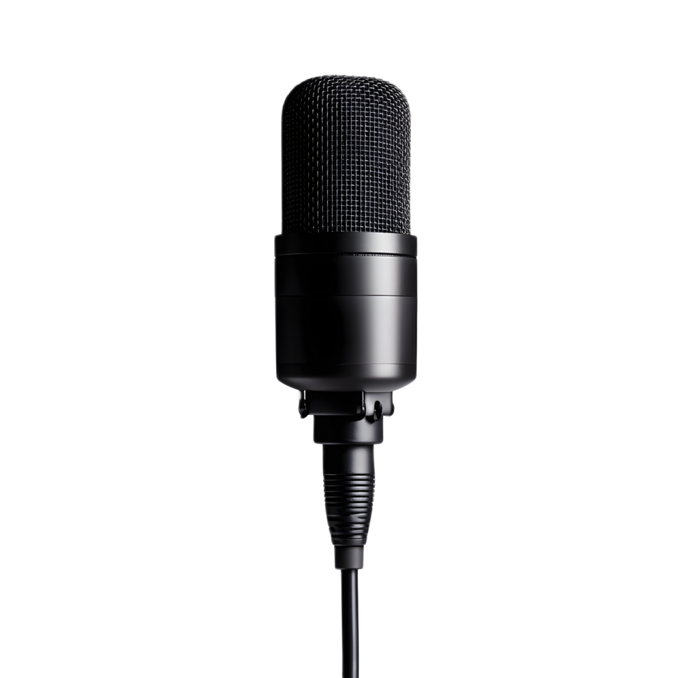 Sleek Black Studio Microphone on White Background png