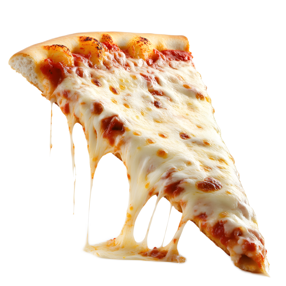 Mouthwatering Slice of Gooey Melted Cheese Pizza on White Background png