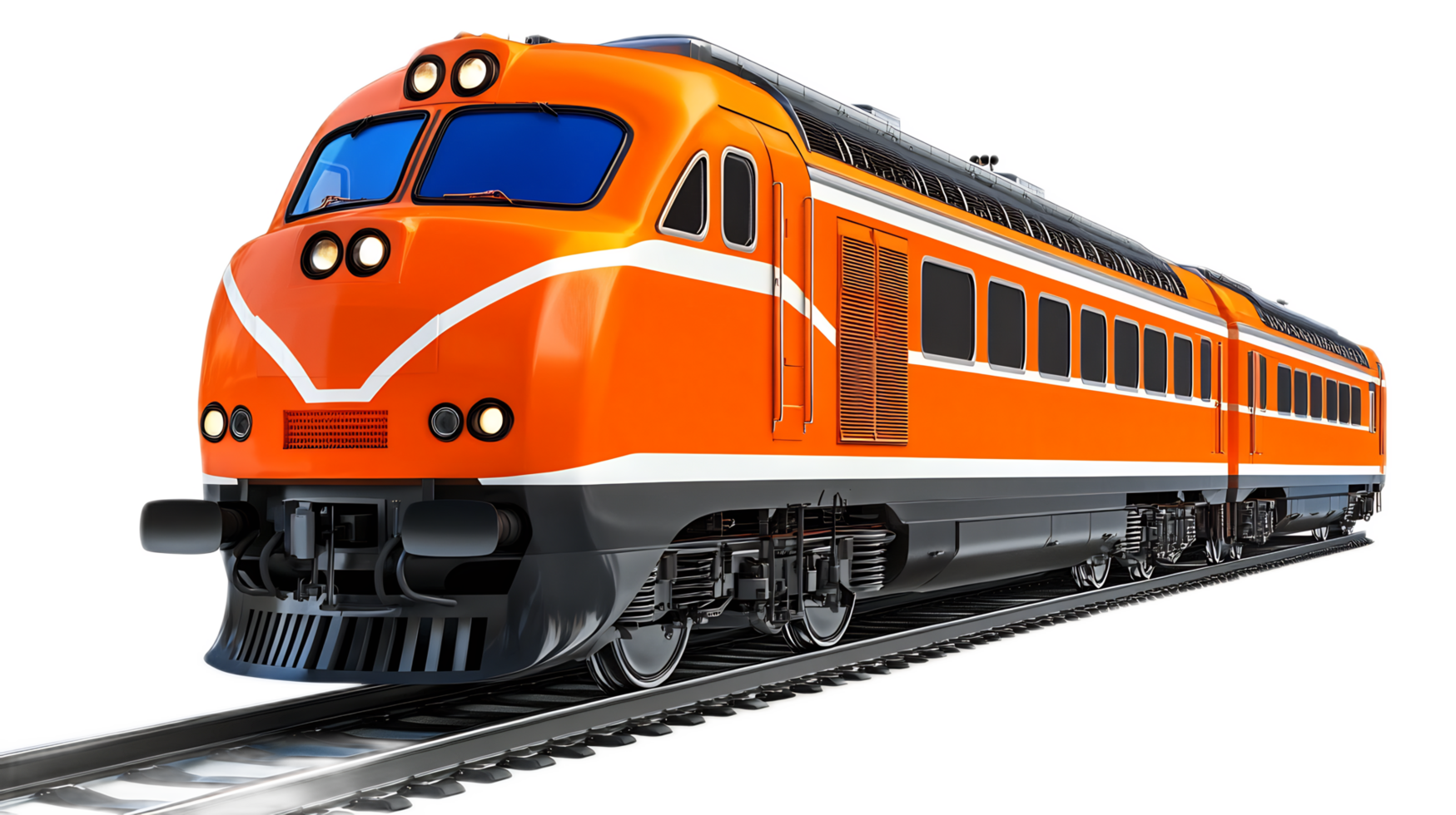 Sleek Orange High-Speed Train Locomotive Speeding on Railway Track png