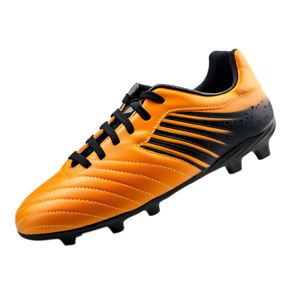 Vibrant Orange and Black Soccer Shoe on White Background Showcasing Sleek Design and Athletic Performance png
