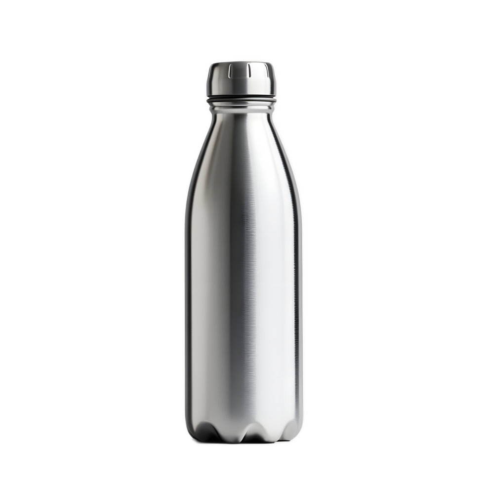 Stainless Steel Reusable Water Bottle Transparent Mockup on Clean White Background png