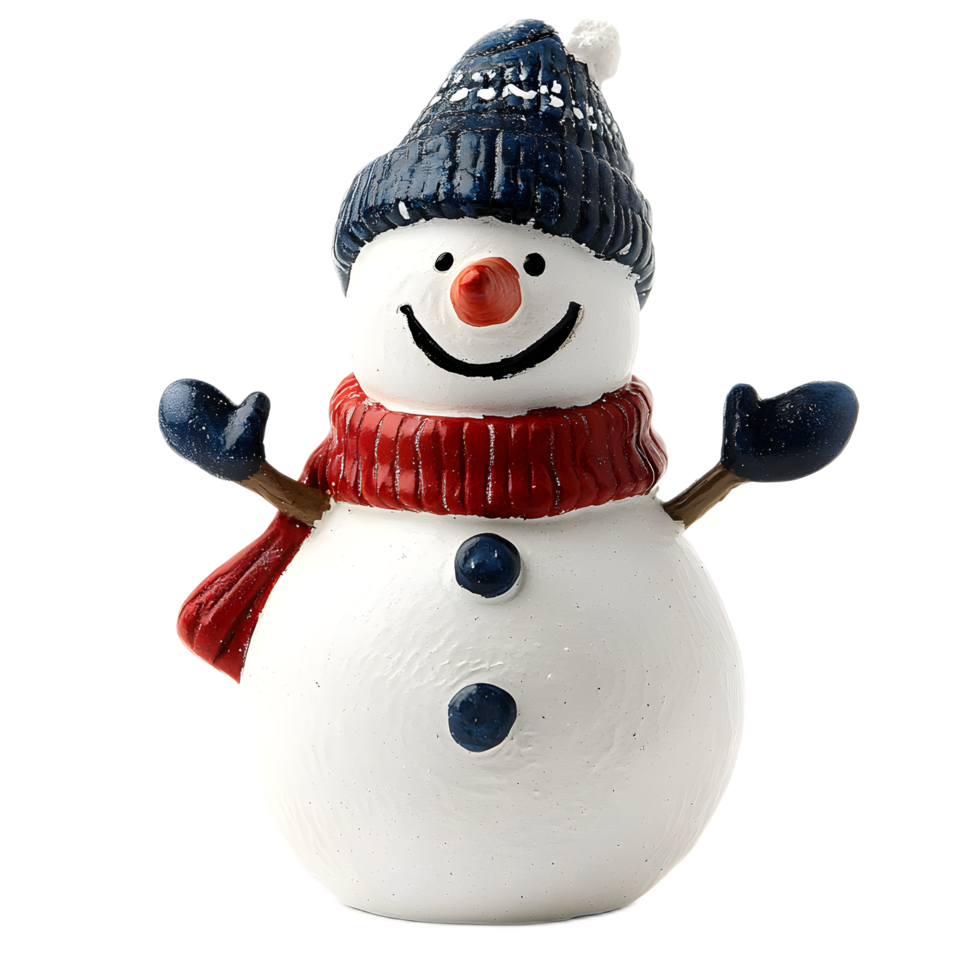 Cheerful Snowman Figurine Adorned with Cozy Winter Accessories png