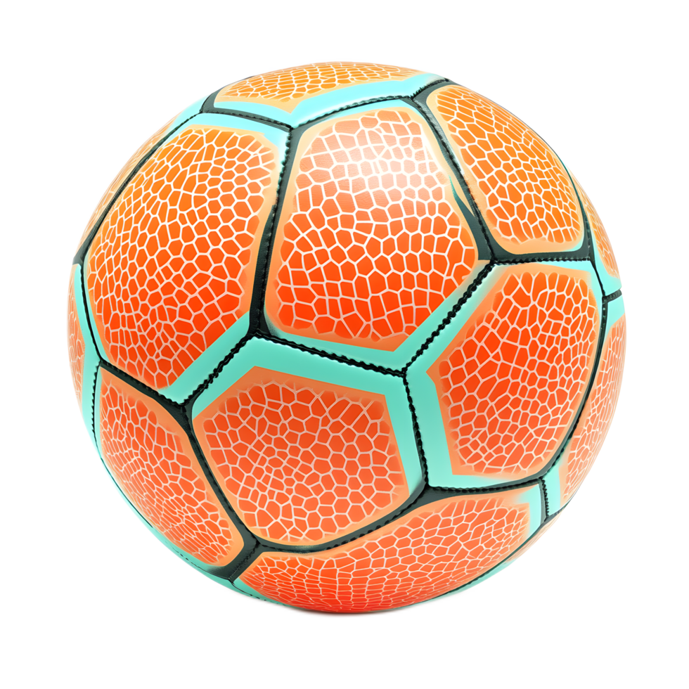 Vibrant Geometric Soccer Ball Texture with Abstract Orange and Green Shapes png