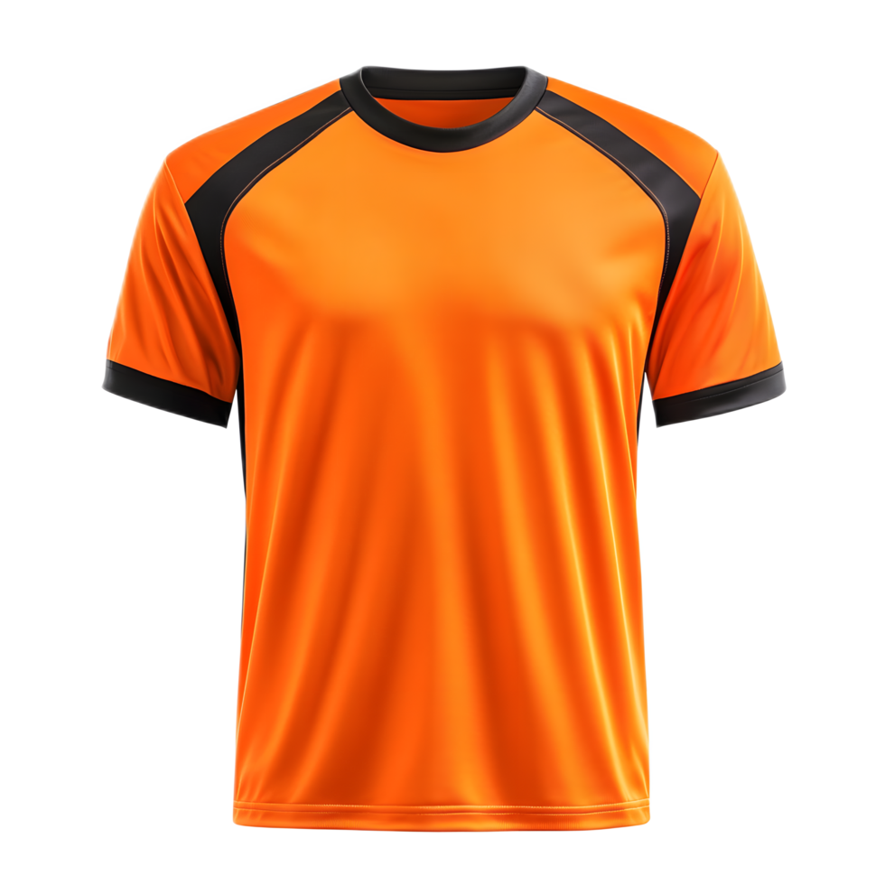 Vibrant Orange and Black Soccer Jersey Mockup with Raglan Sleeves for Sports Team Uniform Design or Athletic Apparel Branding png