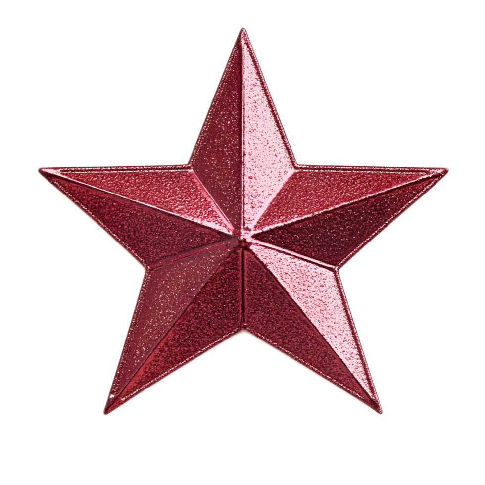Shiny Red Geometric 3D Star Ornament on White Background png