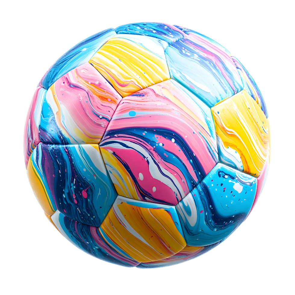 Vibrant and Colorful Transparent Soccer Ball Design with Fluid Geometric Patterns png