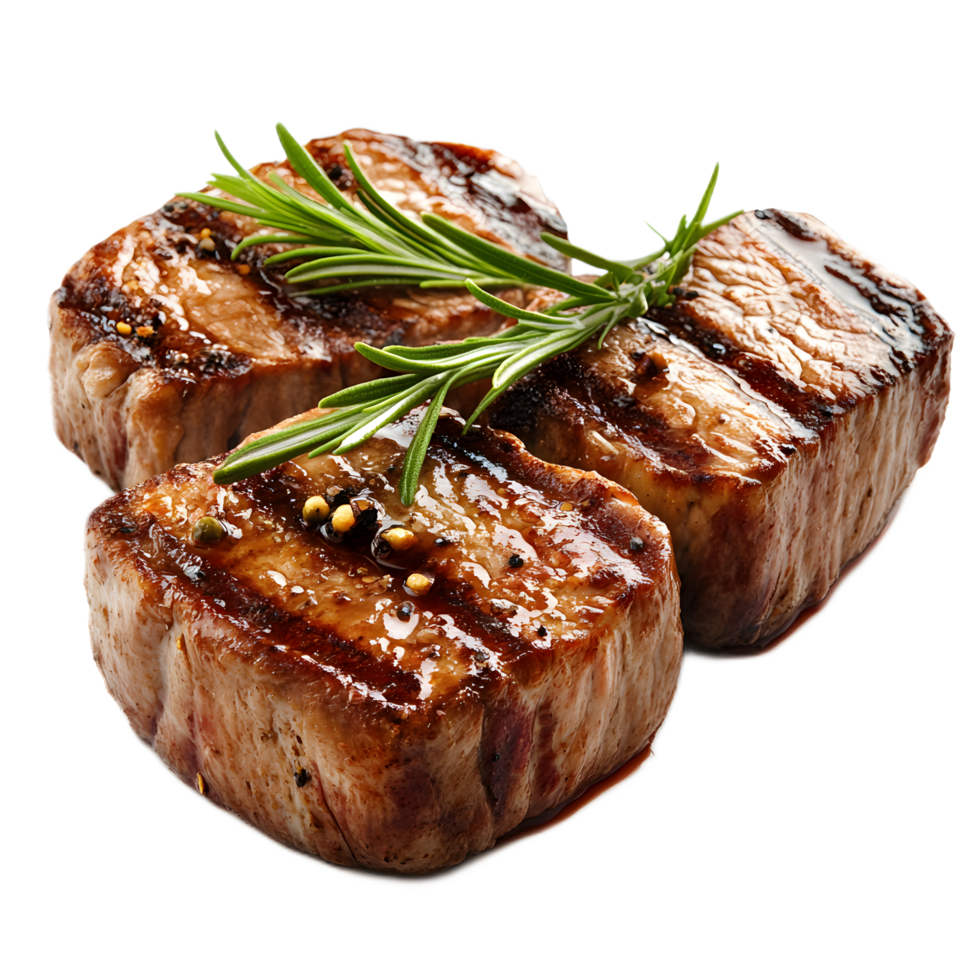 Juicy Tender Grilled Steak Garnished with Fresh Rosemary on a Plate Serving a Savory and Flavorful Culinary Delight png