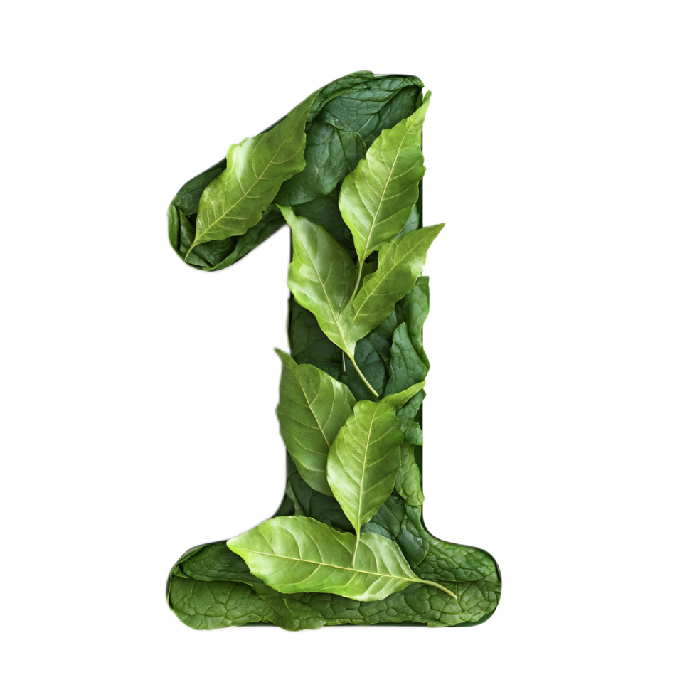 Stylized Leaf-Inspired Number One Design for Environment and Nature Concepts png