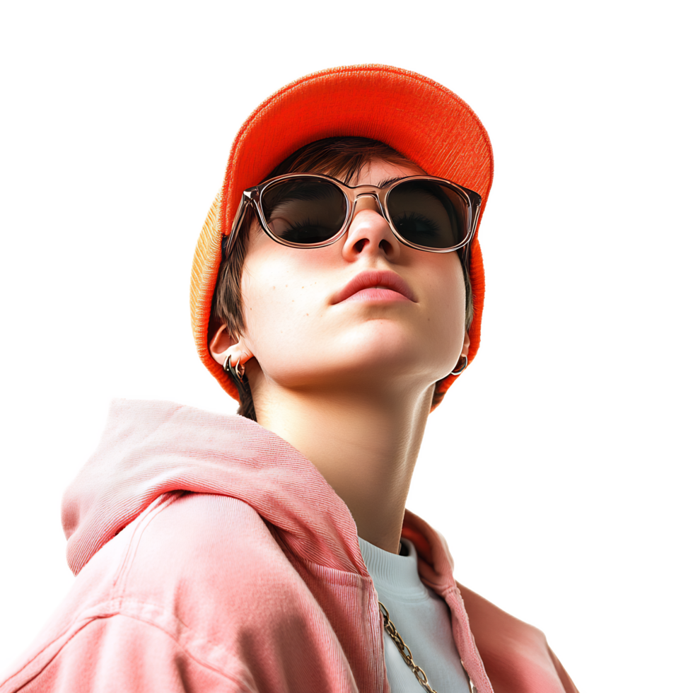 Stylish Urban Woman in Vibrant Casual Outfit Posing with Confidence png