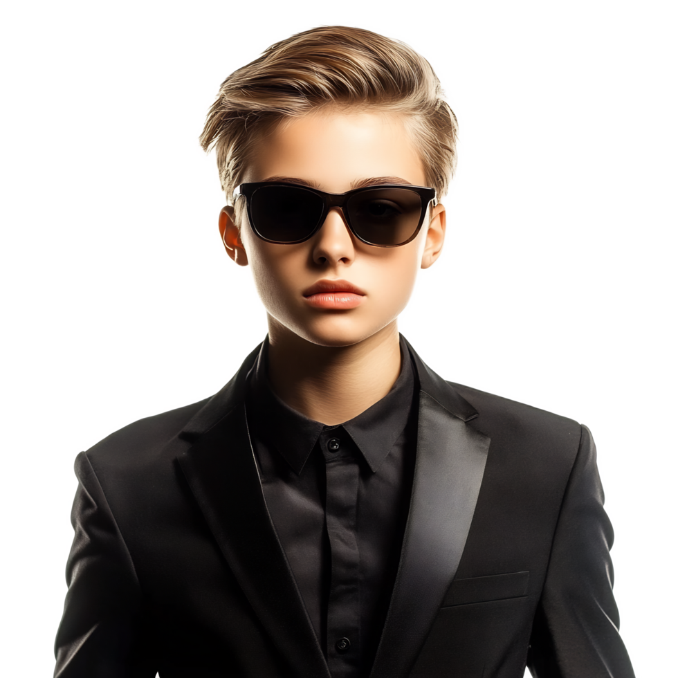 Stylish Professional Man in Formal Suit Wearing Sunglasses in Studio Setting png