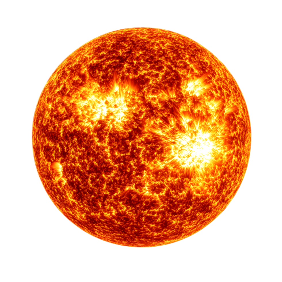 Stunning Fiery Sun Orb with Bright Radiant Corona and Flaring Plasma Eruptions png