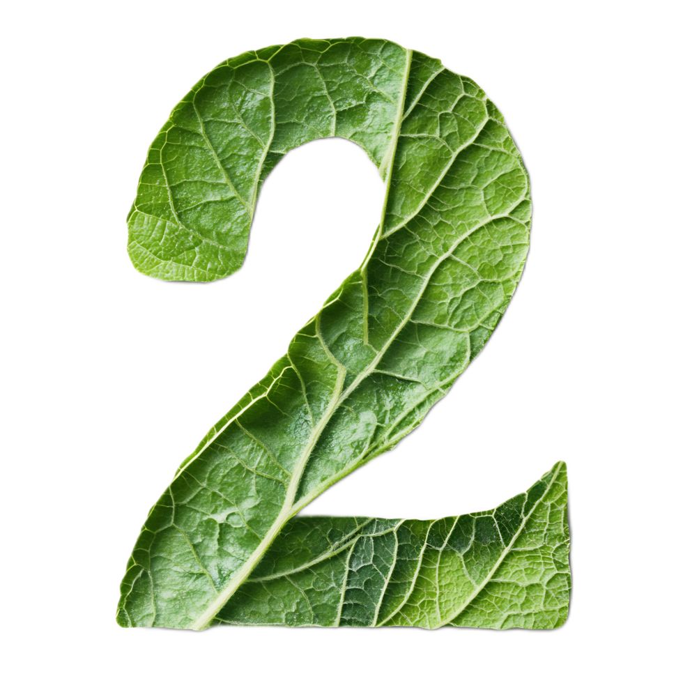 Stylized Leaf Forming the Number Two in a Minimalist Nature-Inspired Design png