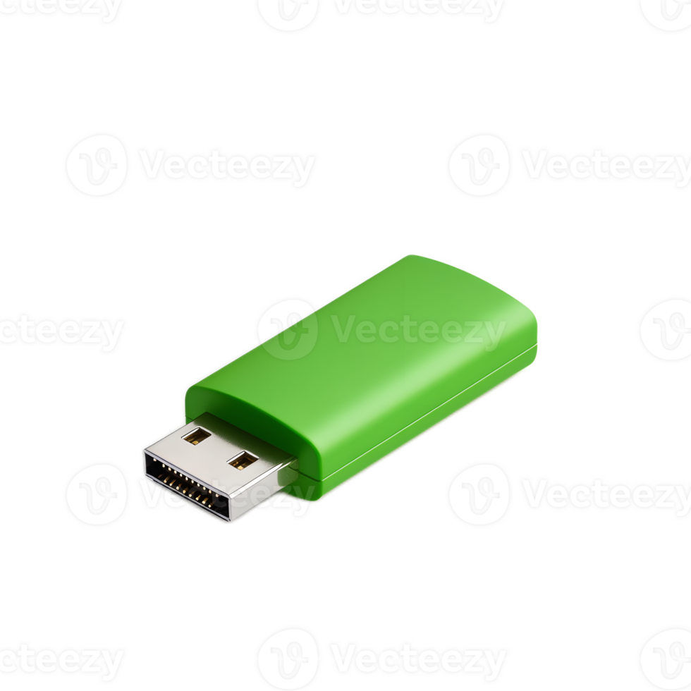 Green USB flash drive in minimalist studio shot on white background png
