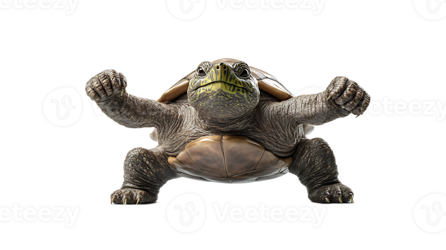 Muscular Turtle with Flexed Arms Showcasing Strength and Fighting Stance png