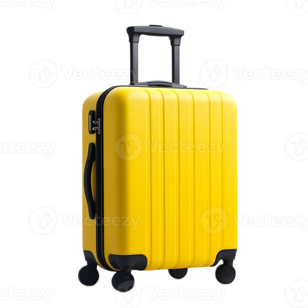 Vibrant Yellow Suitcase with Wheels for Adventurous Travels and Leisurely Getaways png
