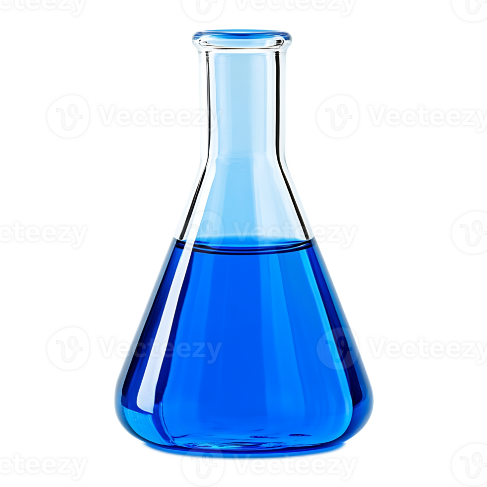 Transparent Blue Laboratory Flask with Liquid Inside for Chemical Experiment and Research png