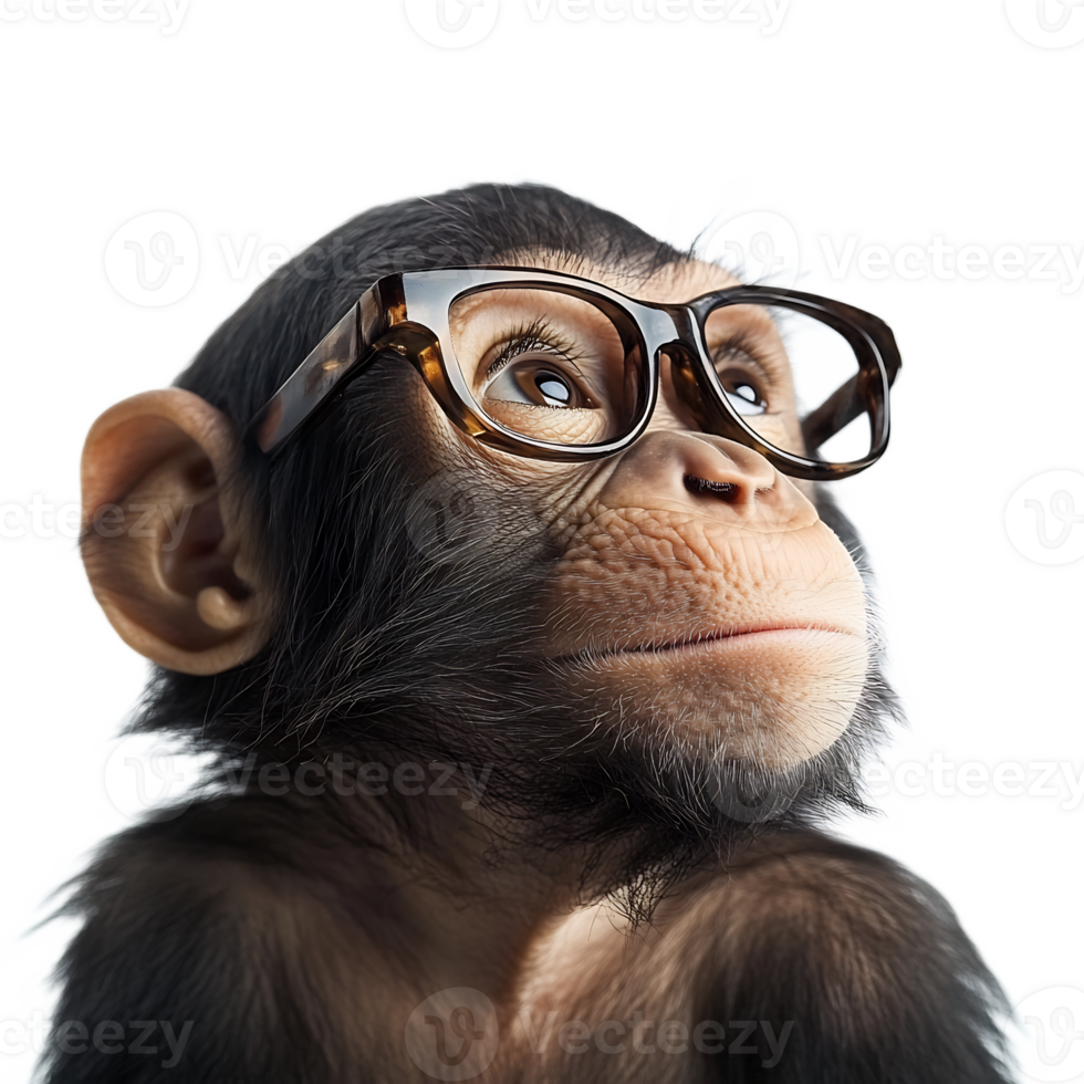 Thoughtful Chimpanzee Wearing Eyeglasses Looking Curious and Intelligent png