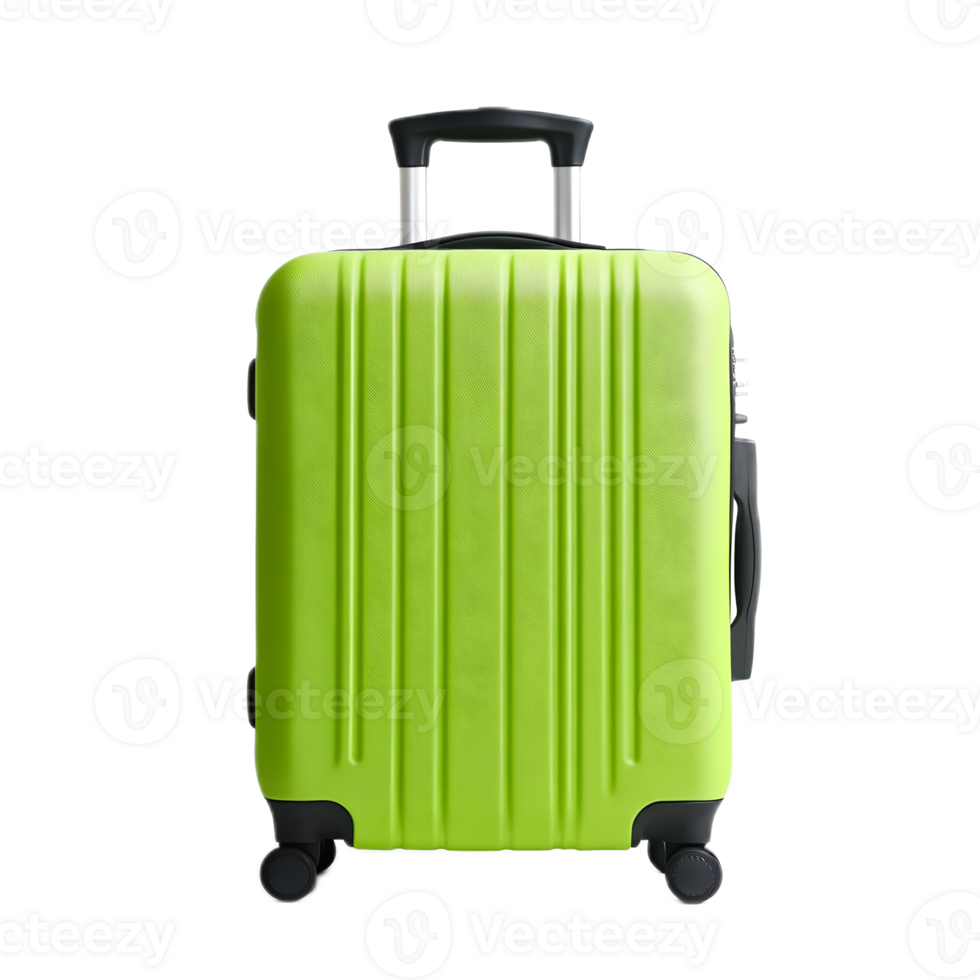 Green Compact Suitcase with Wheels and Handle for Traveling or Vacation png