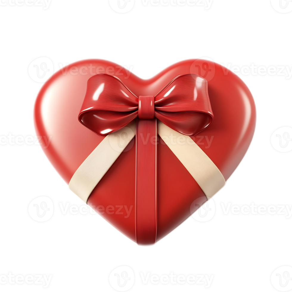 Red Heart-Shaped Gift Box with Ribbon Bow for Valentine's Day or Anniversary png