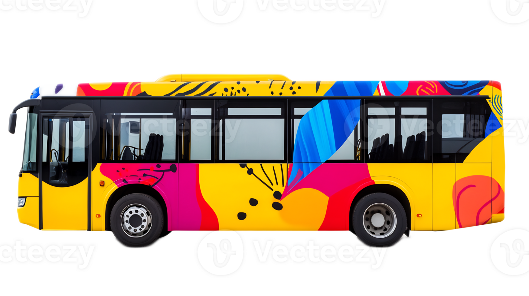 Vibrant Colorful Bus in Abstract Pattern Design for Public Transportation png