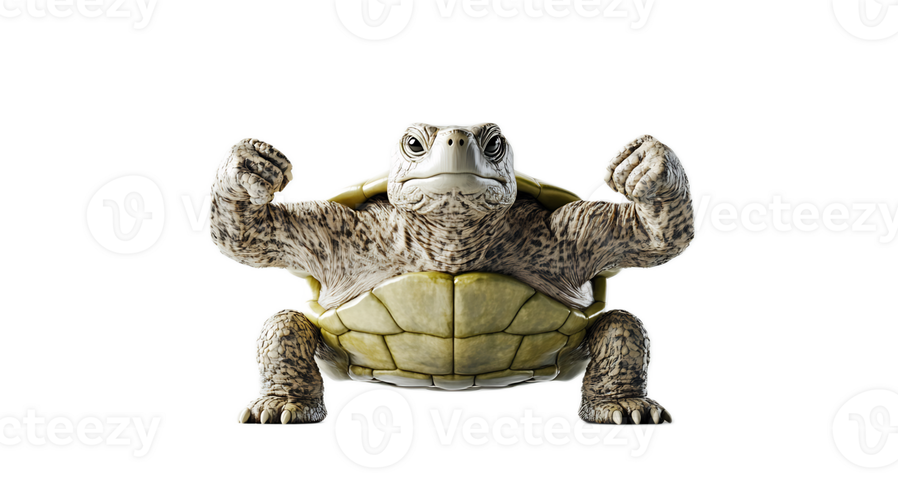 Forceful Turtle Flexing Its Powerful Limbs in Combative Pose on White Background png